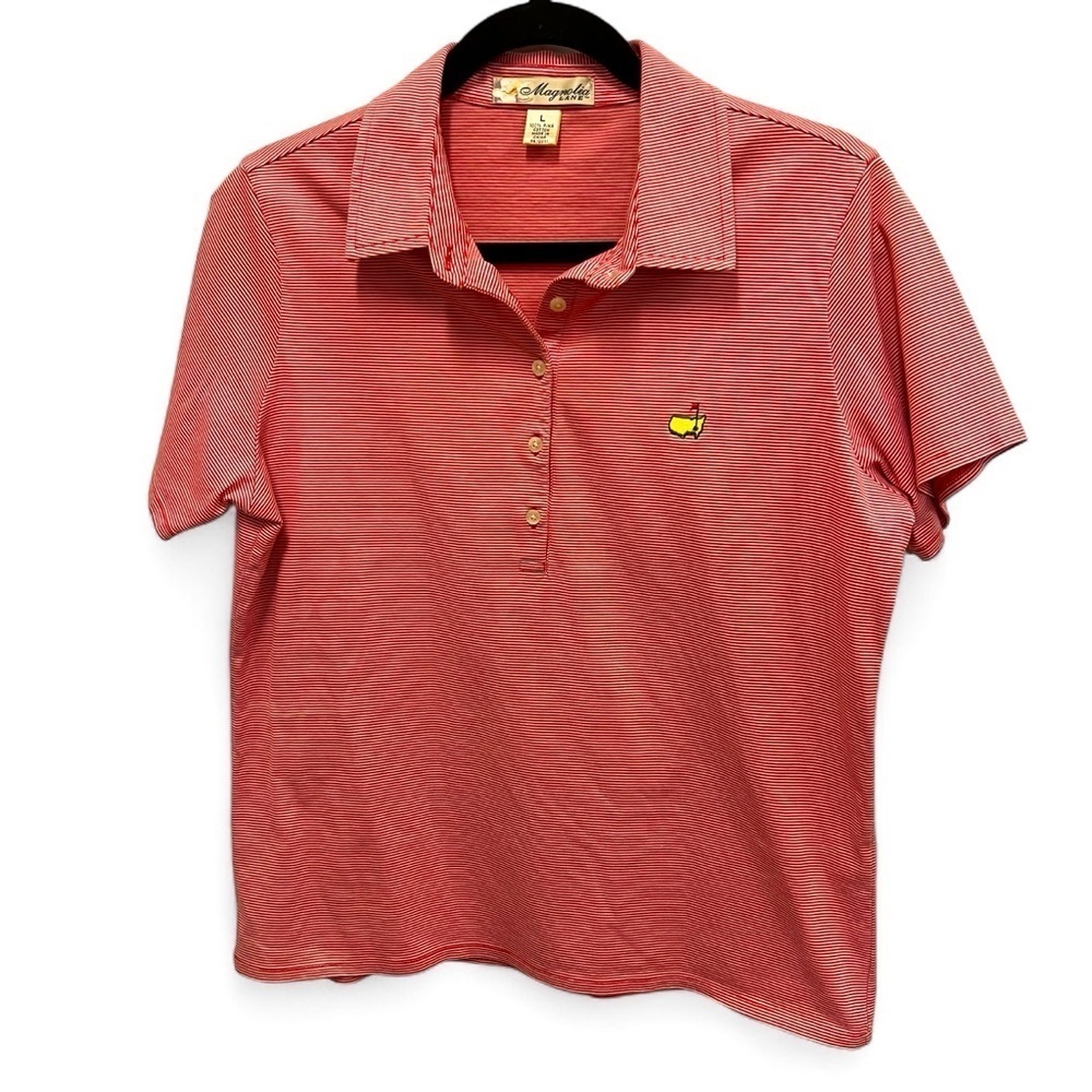 Magnolia Lane Red & White Stripe PGA Masters Polo 100% Cotton Size Large